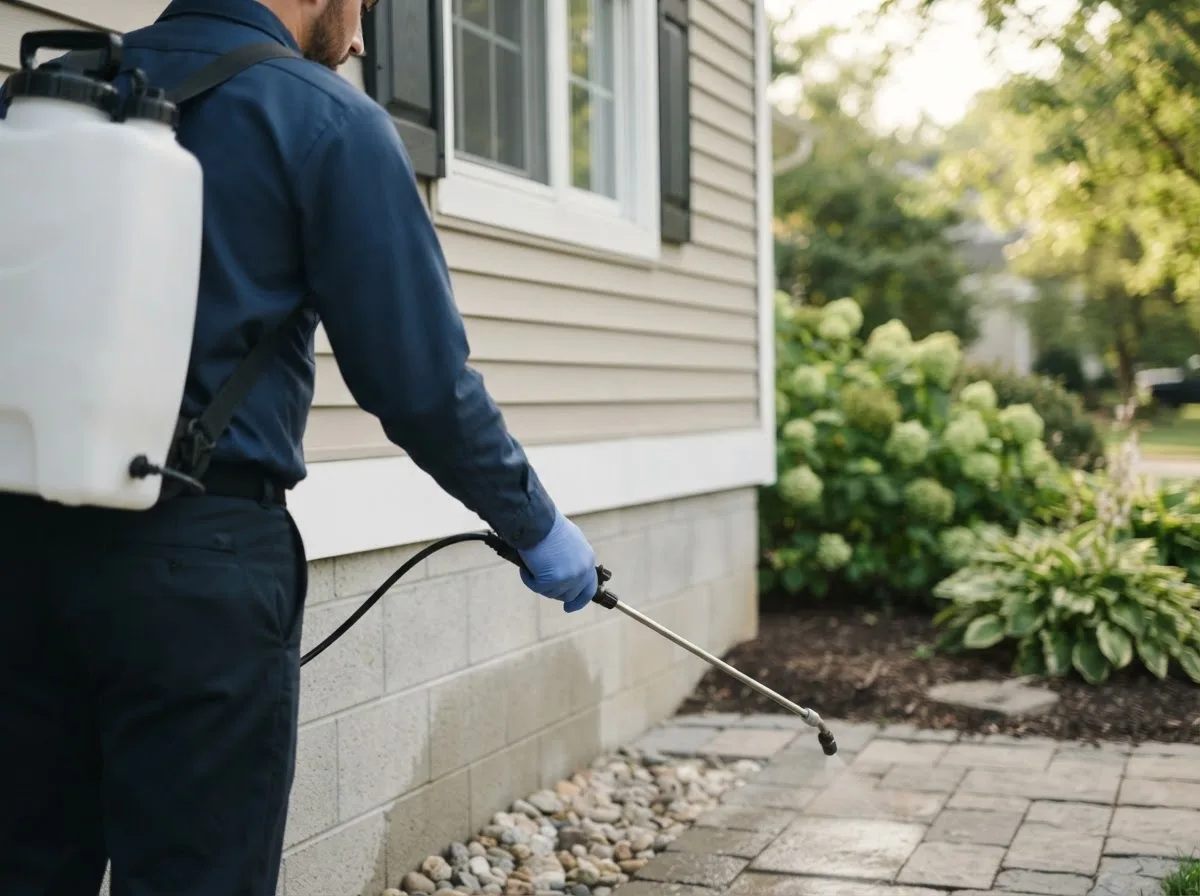 Pest control technician inspecting a home in Clifton, TX